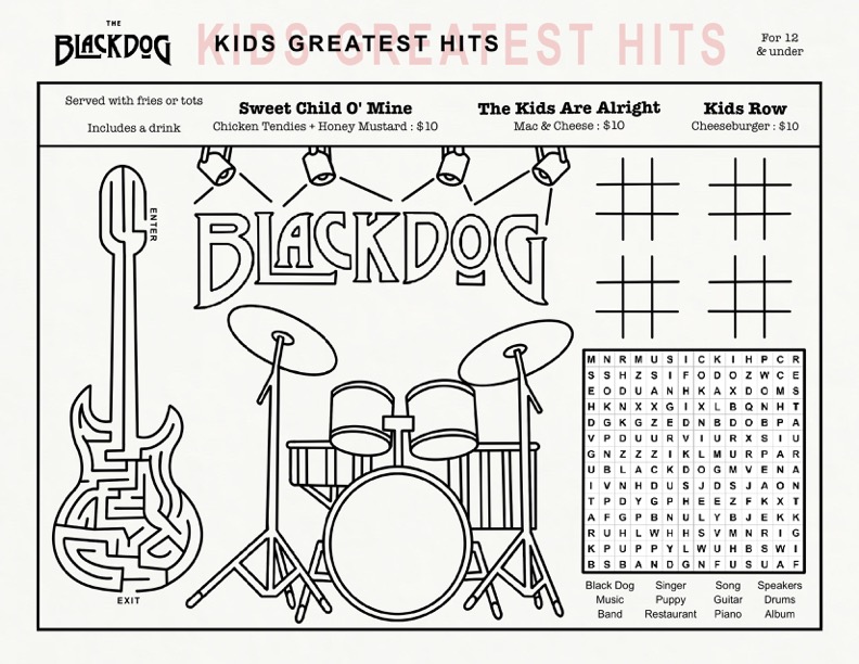 The Black Dog kids menu design